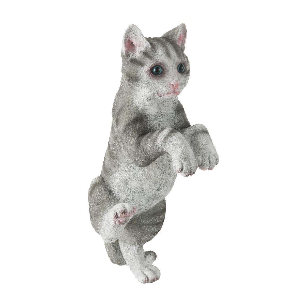 Figurine chaton tigré - 17,5 x 11 x 28 cm - Gris
