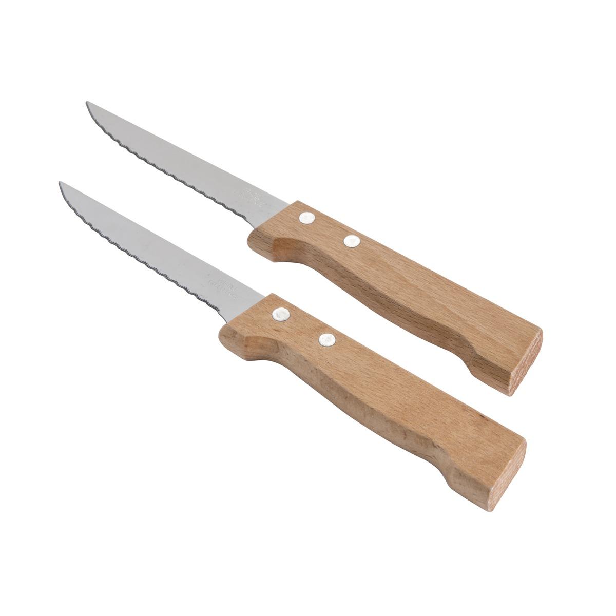 Lot de 2 couteaux à steak - longueur 21,5 cm - marron