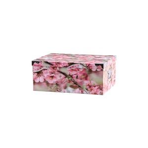 Boîte de rangement fleuri - 26,5 x 19 x 11,5 cm - rose