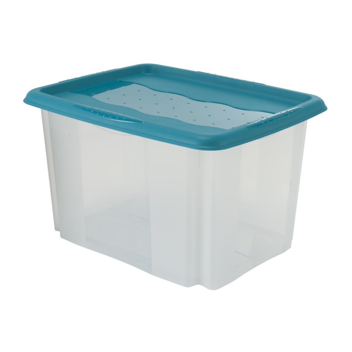 3 boîtes de rangement avec couvercle - Plastique - 45 x 35 x H 35 cm - Bleu, vert et violet
