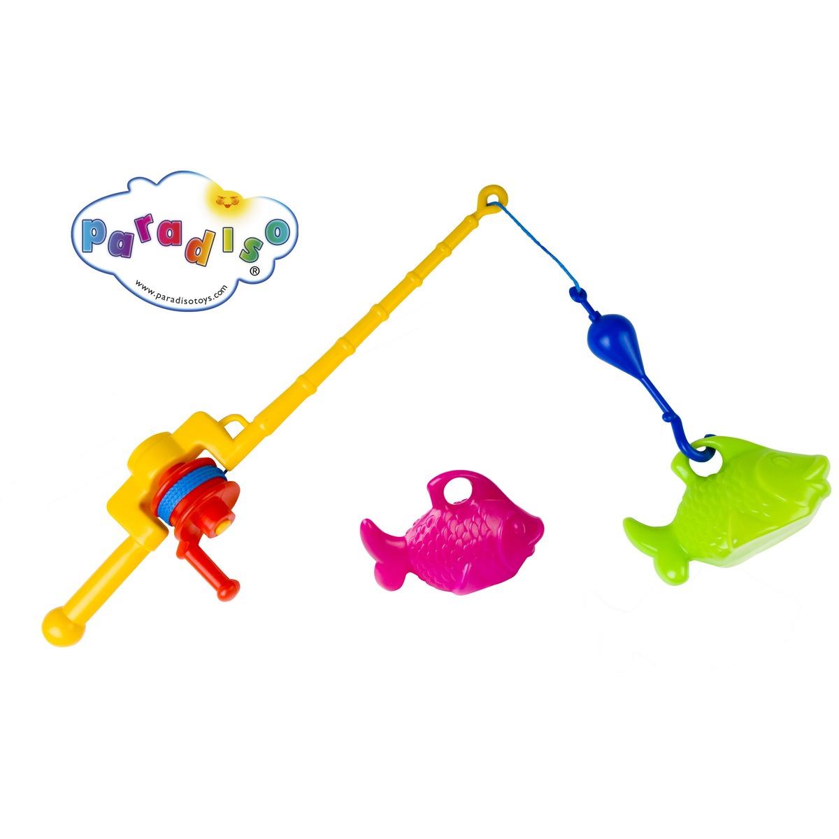 Canne à pêche pour enfant + 2 poissons - 80 x 60 x 37 cm - multicolore