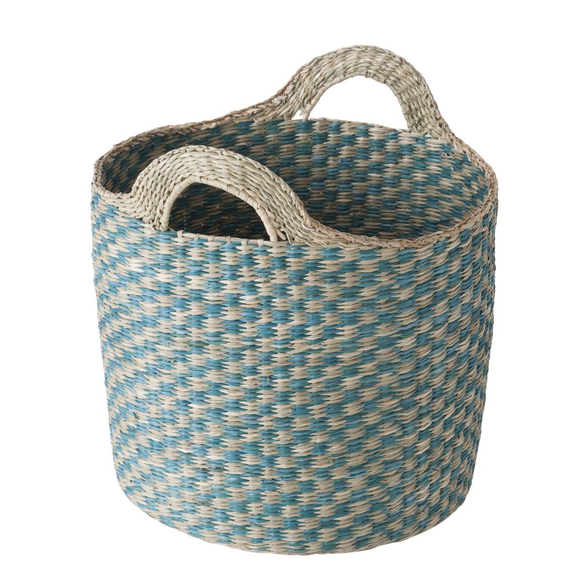 Panier jonc de mer - diamètre 25 cm - bleu