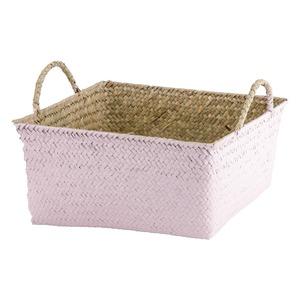 Panier jonc de mer - 20 x 20 x 9 cm - rose, gris