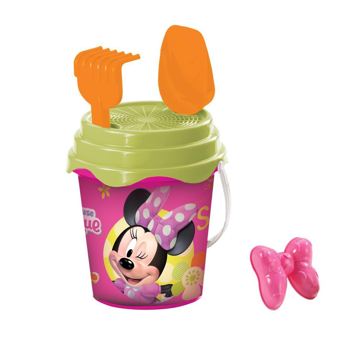 Seau Minnie avec tamis + 1 moule - hauteur 17 cm - rose et jaune