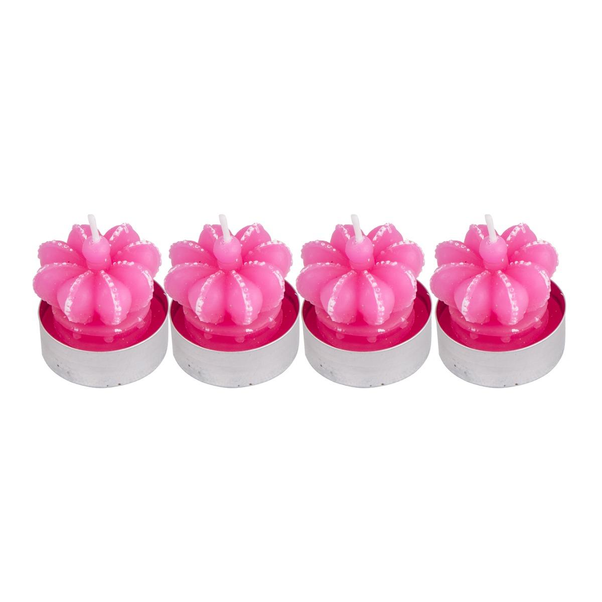 Lot de 4 bougies Cactus - 3,8 x 3,8 x H 4 cm - différents coloris