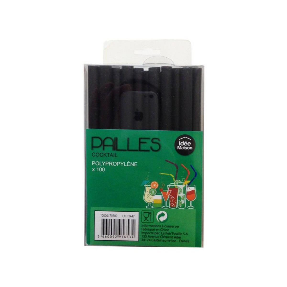 Lot de 100 pailles - Plastique - 80 x 210 mm - Noir