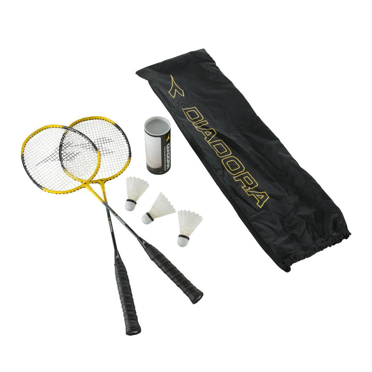 Lot de 2 raquettes de badminton et volants Diadora - Graphite - Longeur 65 cm environ x largeur 25 cm - Noir et jaune