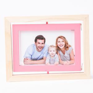 Cadre photo - MDF - 21 x 2.5 x 16 cm - Naturel et rose