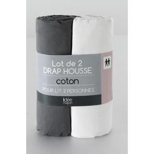 Lot de 2 draps housse - Coton - 90 x 190 cm - Différents coloris