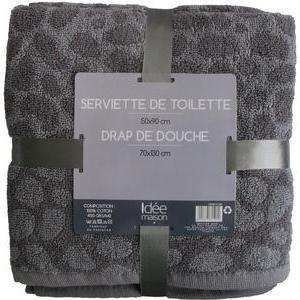 Serviettes de douche - Coton - Différentes tailles - Marron et gris