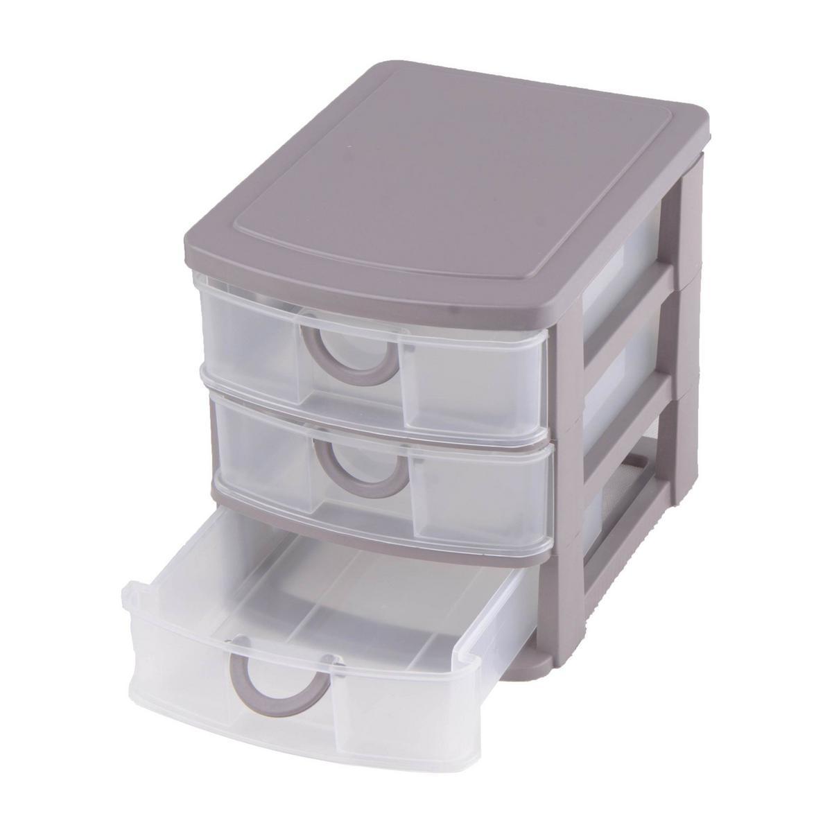 Tour de rangement 3 tiroirs - Plastique - 19 x 15 x H 16 cm - Taupe