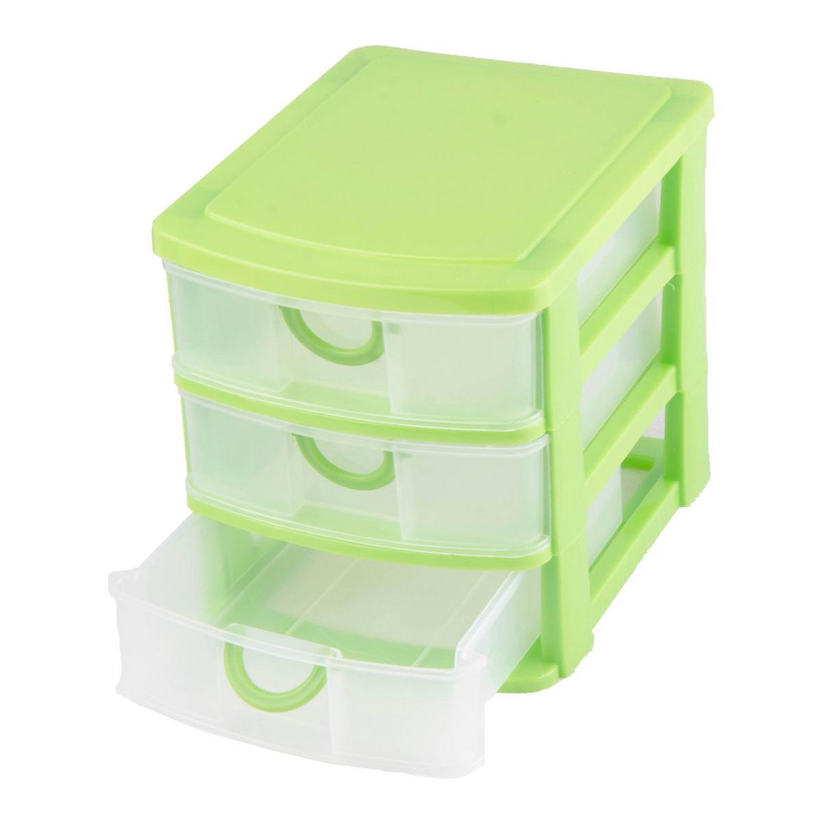 Tour de rangement 3 tiroirs - Plastique - 19 x 15 x H 16 cm - Vert