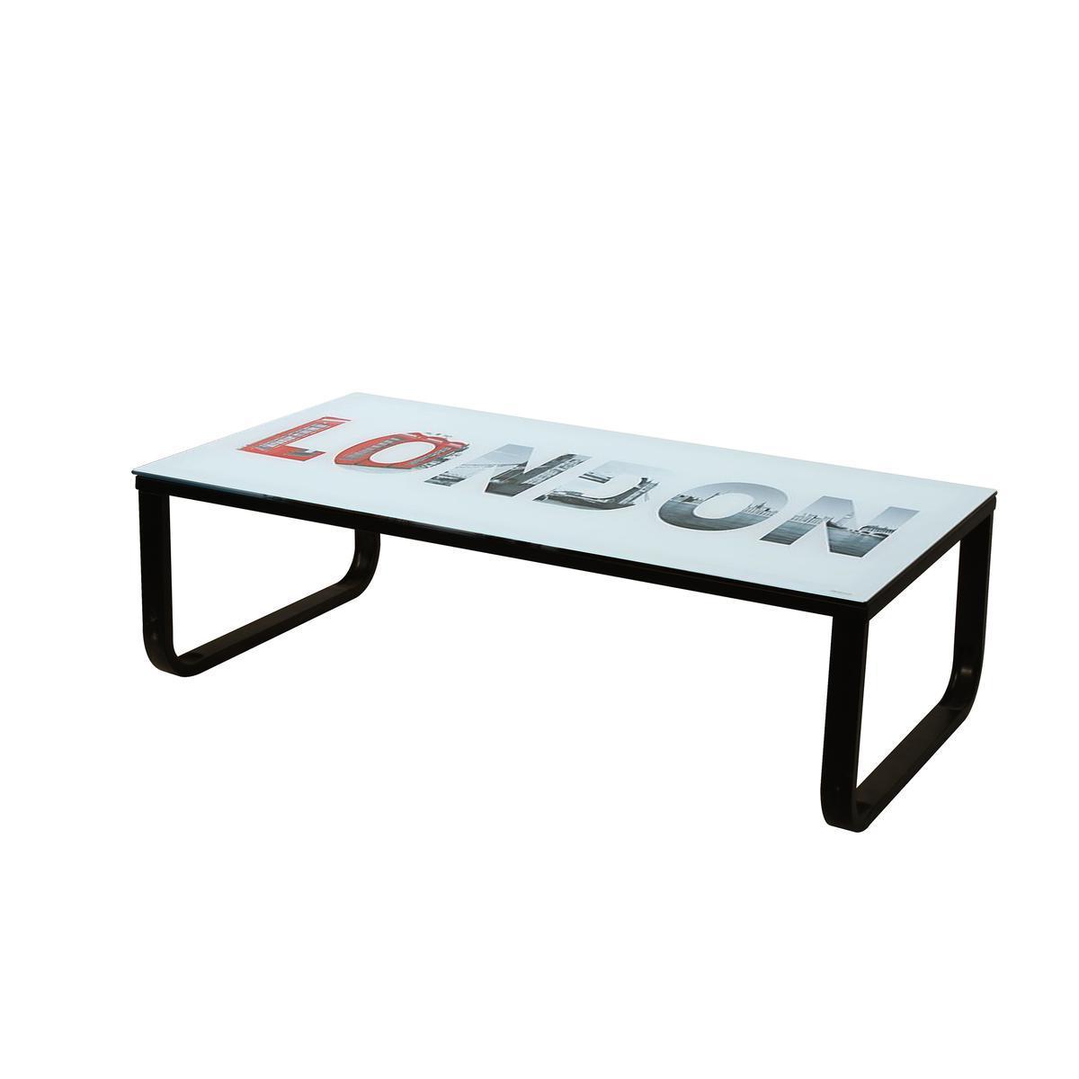 Table basse London - Verre trempé et acier - 110 x 55 x 40 cm - Noir et blanc
