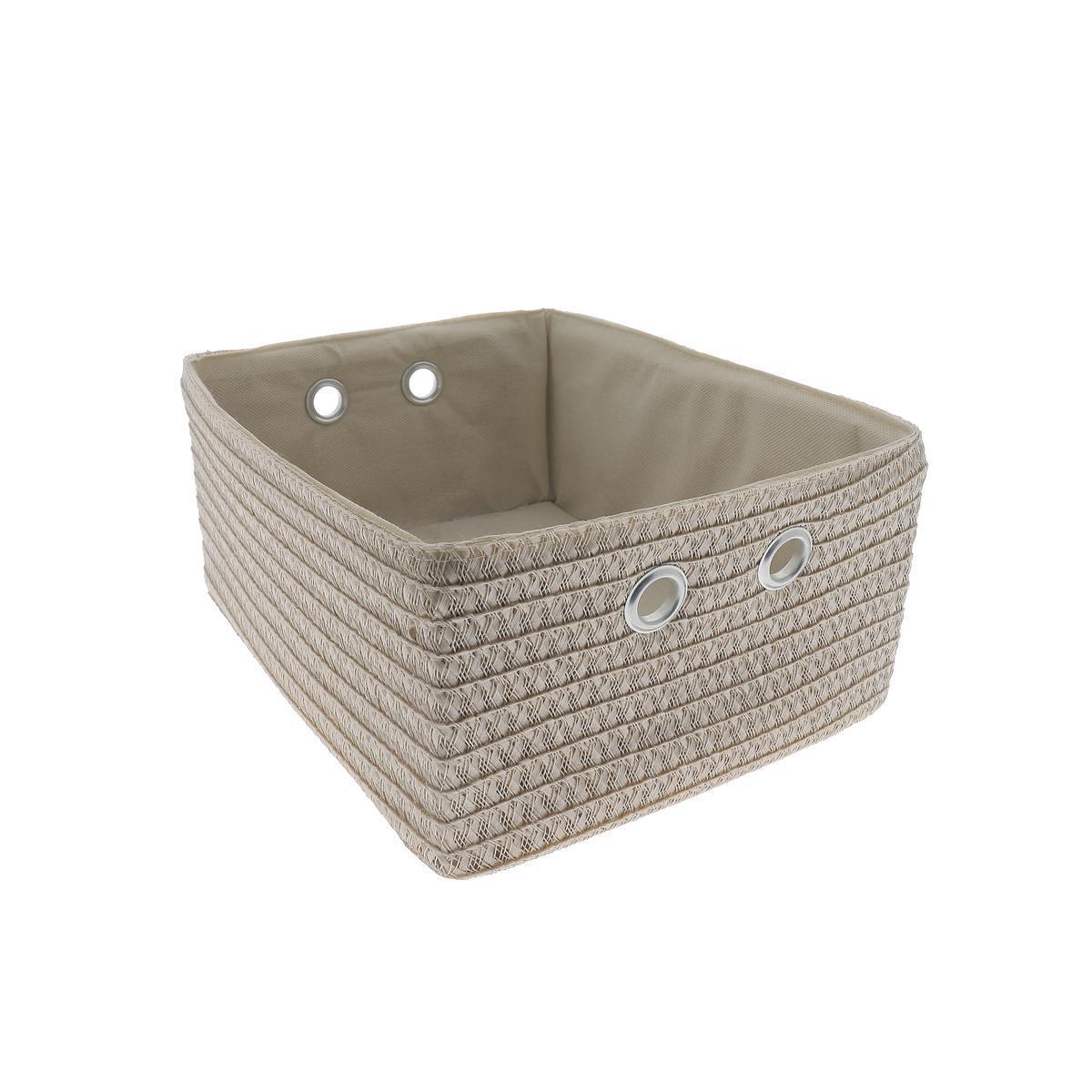 Panier effet paille - 33 x 22 x 14 cm - Gris, blanc