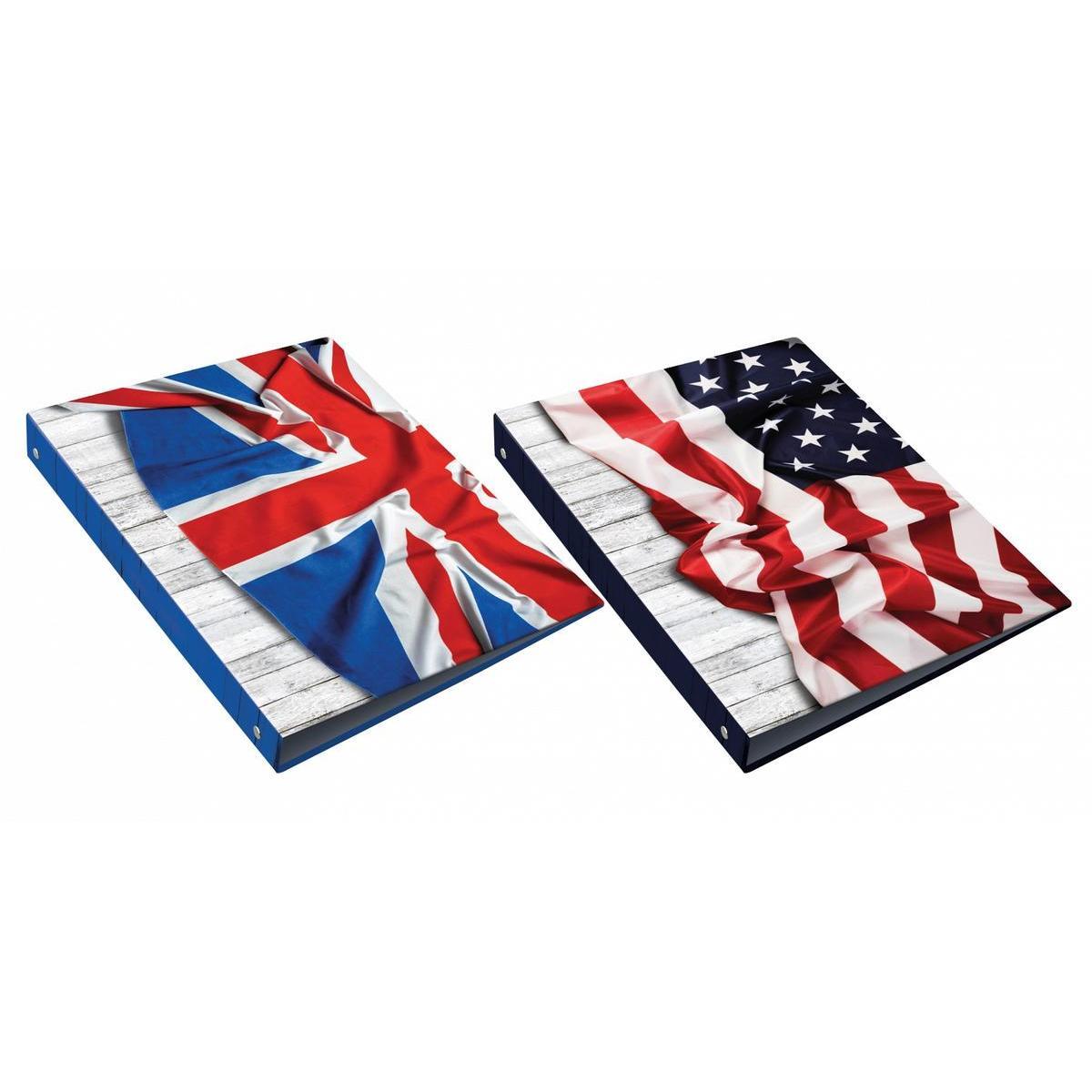 Classeur drapeau britannique ou américain - Carton rigide - 24 x 4 x H 32 cm (format A4) - Multicolore