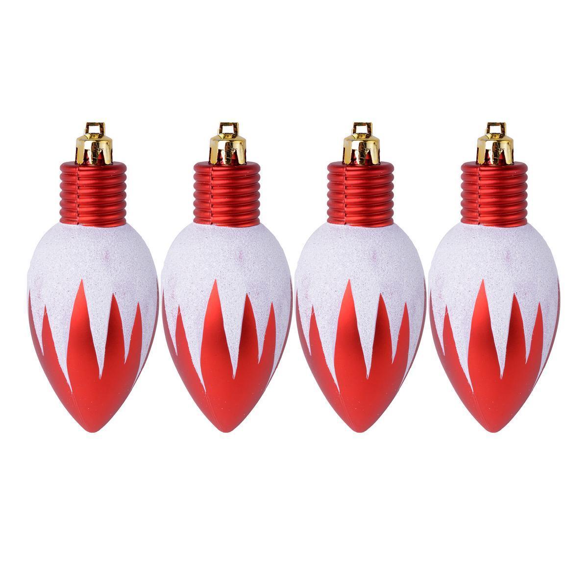 Lot de 4 suspensions ampoule - Plastique - 10 cm - Rouge et blanc