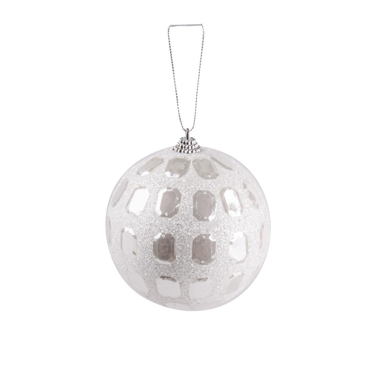 Suspension boule - Plastique - Ø 10 cm - Blanc diamant