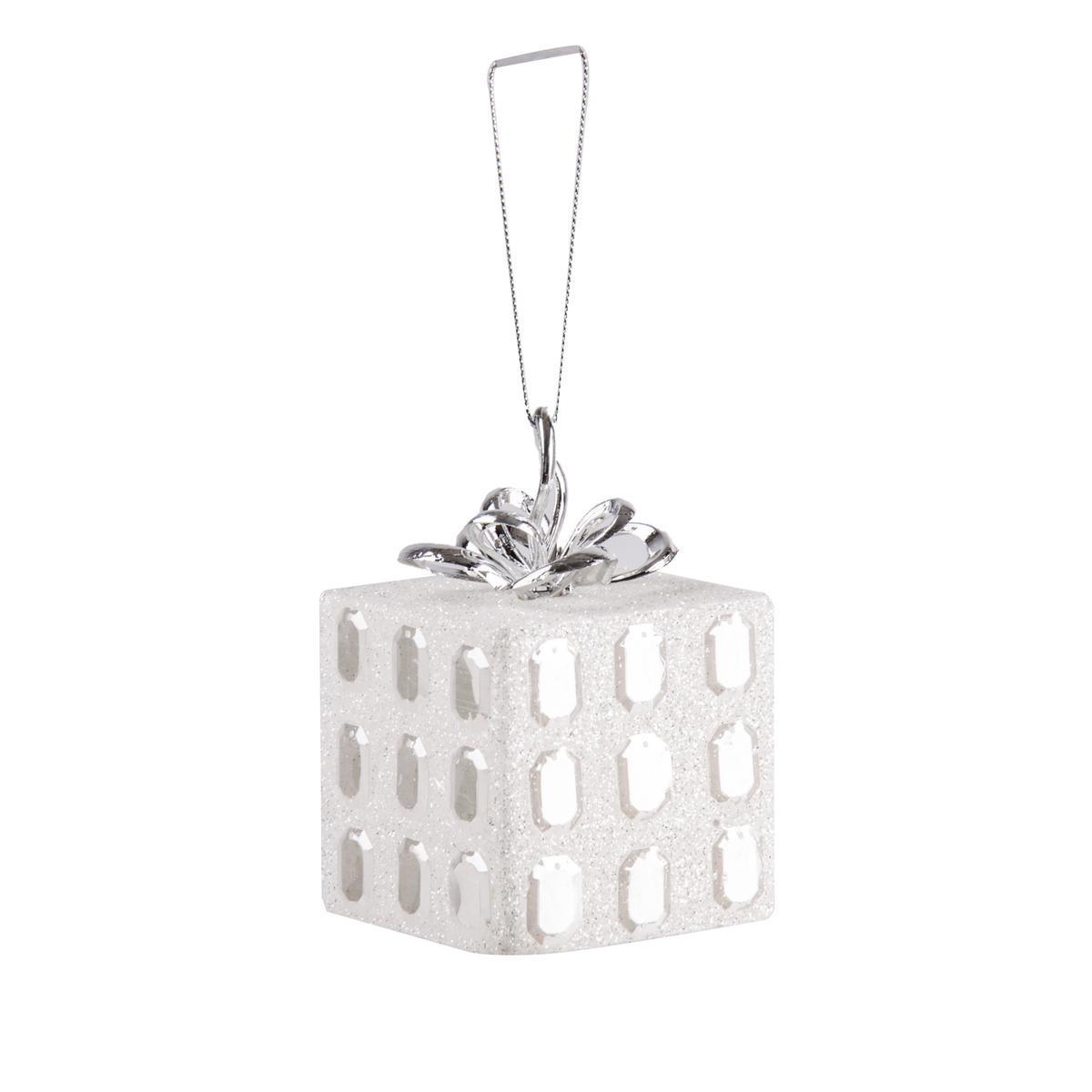 Suspension cadeau - Plastique - 8 x 8 x H 8 cm - Blanc diamant