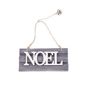 Suspension planche Noël - Bois - 19 x 2,5 x H 9 cm - Gris et blanc