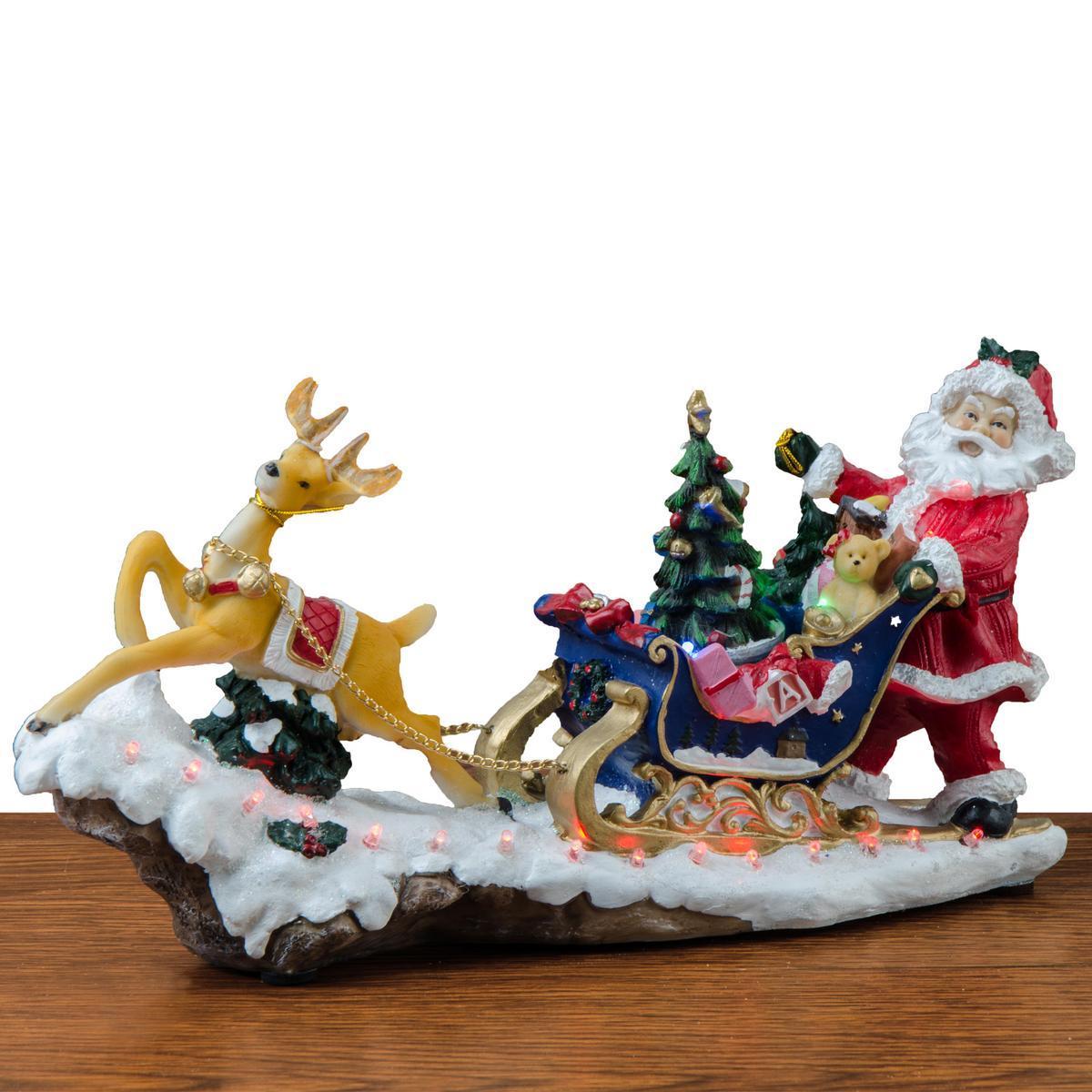 Père Noël et son traineau lumineux - Polyrésine - 33 x 9 x H 18 cm - Multicolore