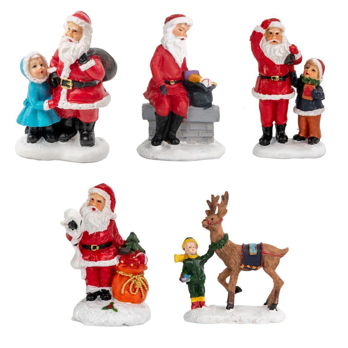 Figurine pour village de Noël - 4 x H 6 x 3 cm - 5 assortiments - Multicolore