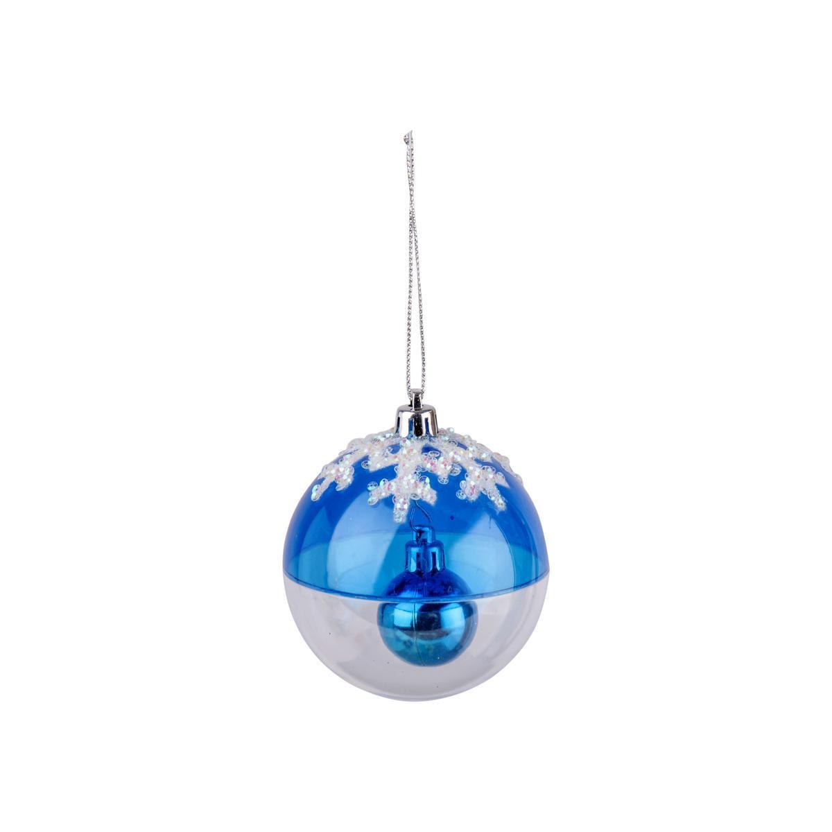 Suspension boule - Plastique - Ø 8 cm - Bleu et transparent