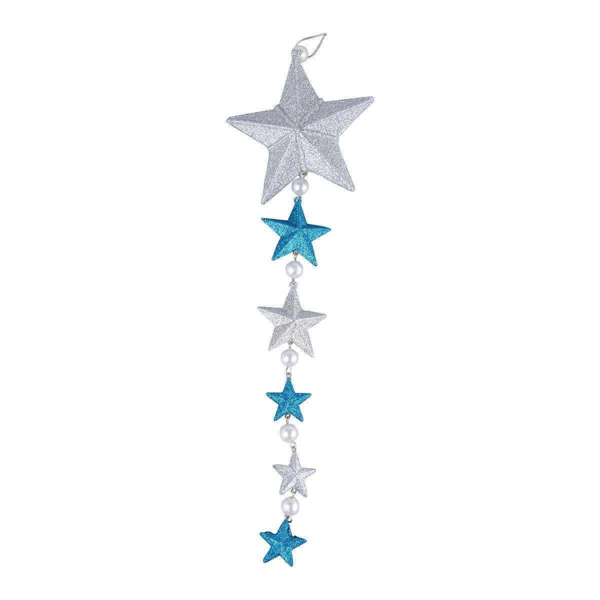 Suspension étoile - Plastique - 10 x 3 x H 38 cm - Bleu et argent