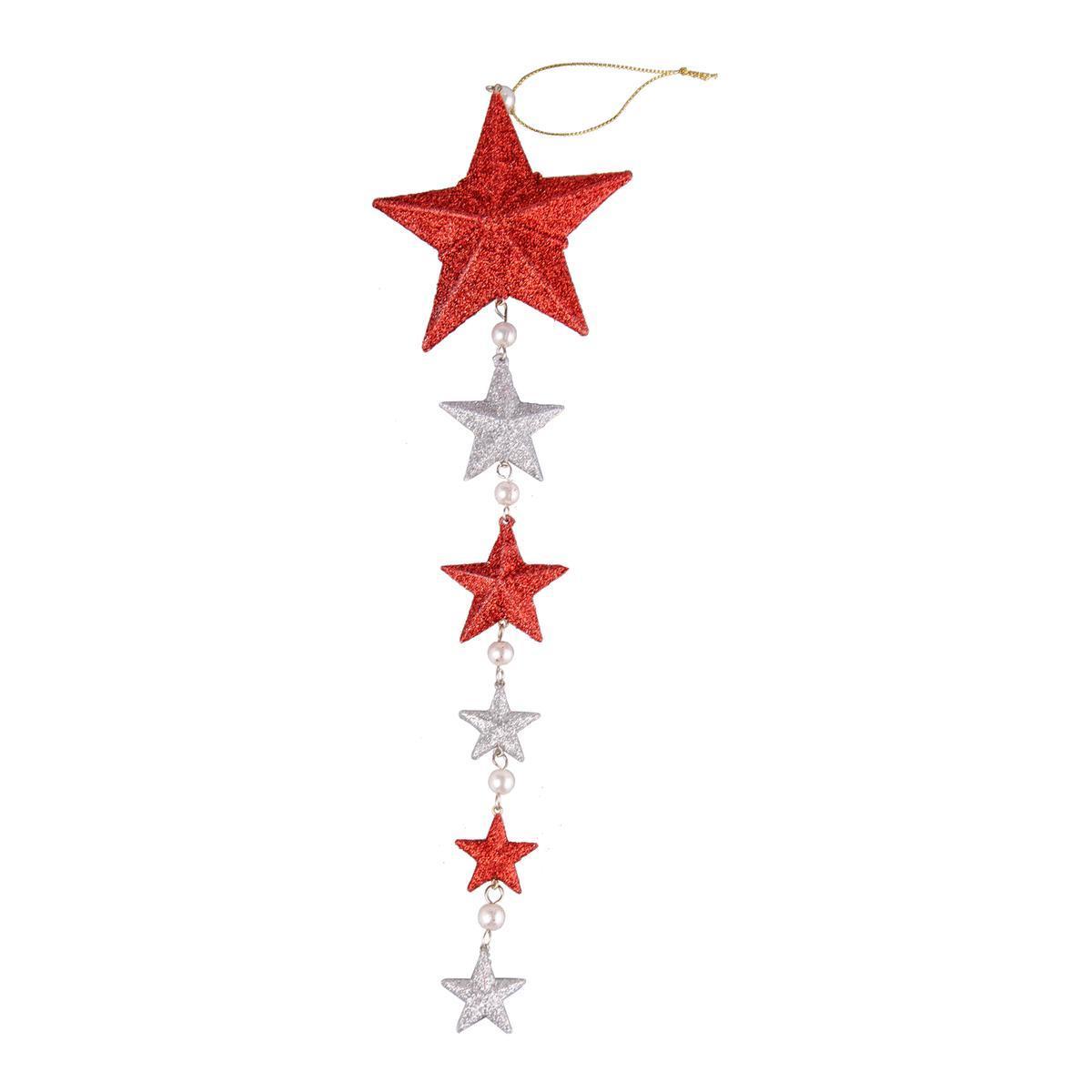 Suspension étoile - Plastique - 10 x 3 x H 38 cm - Rouge et blanc