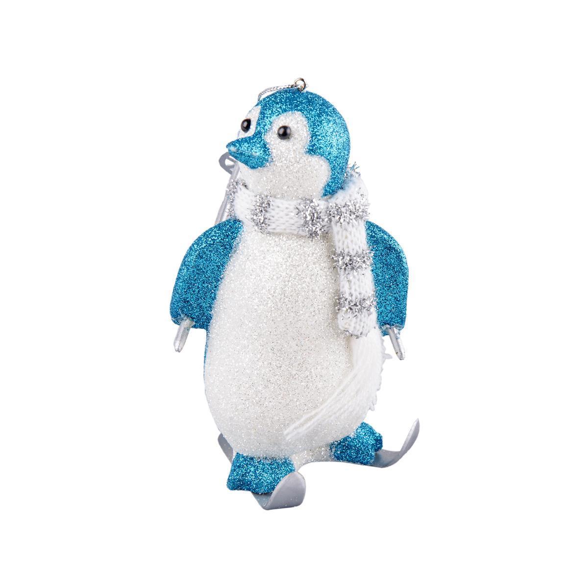 Suspension pingouins - Plastique - 7,5 x 6 x H 13,5 cm - Bleu et argent