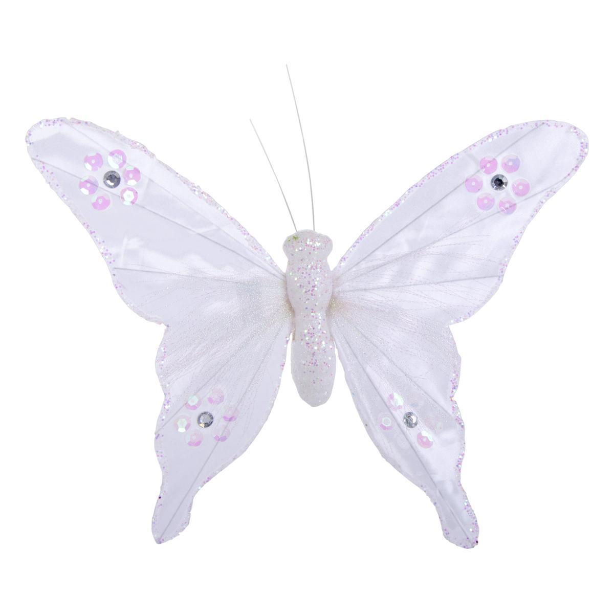 Pince papillon - Polystyrène et tissu - 26 cm - Blanc