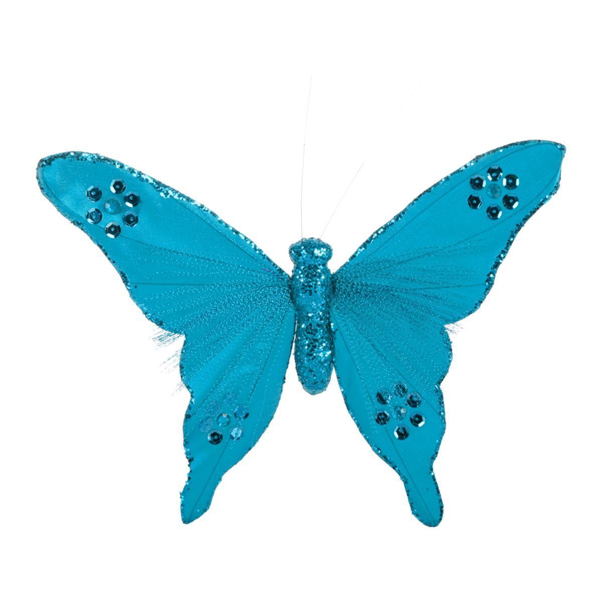 Pince papillon - Polystyrène et tissu - 26 cm - Bleu turquoise