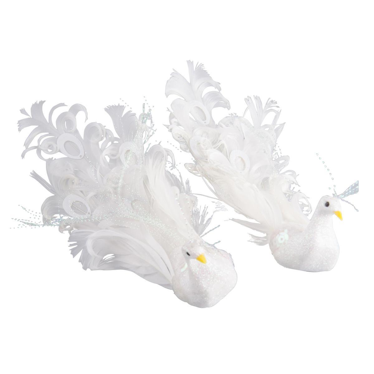 2 pinces colombe - Polystyrène et plumes - 21 cm - Blanc