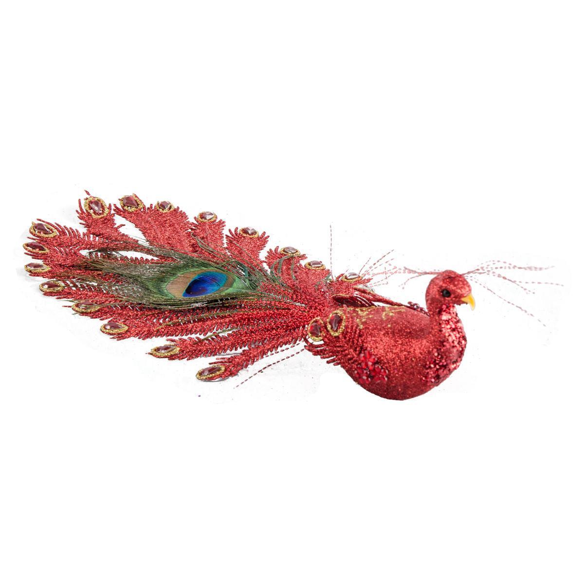 Pince paon - Polystyrène et plume - 28 cm - Rouge