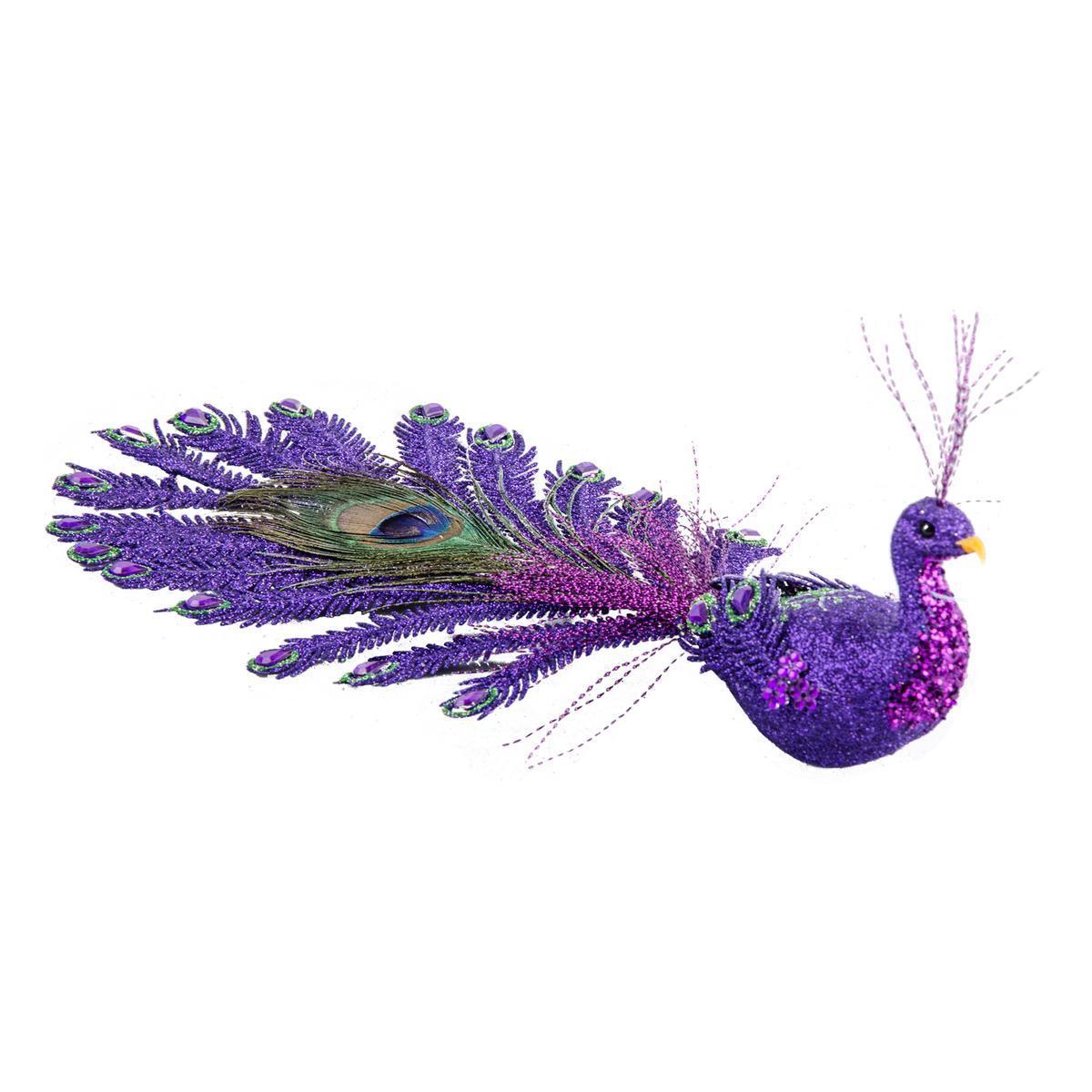Pince paon - Polystyrène et plumes - 28 cm - Violet