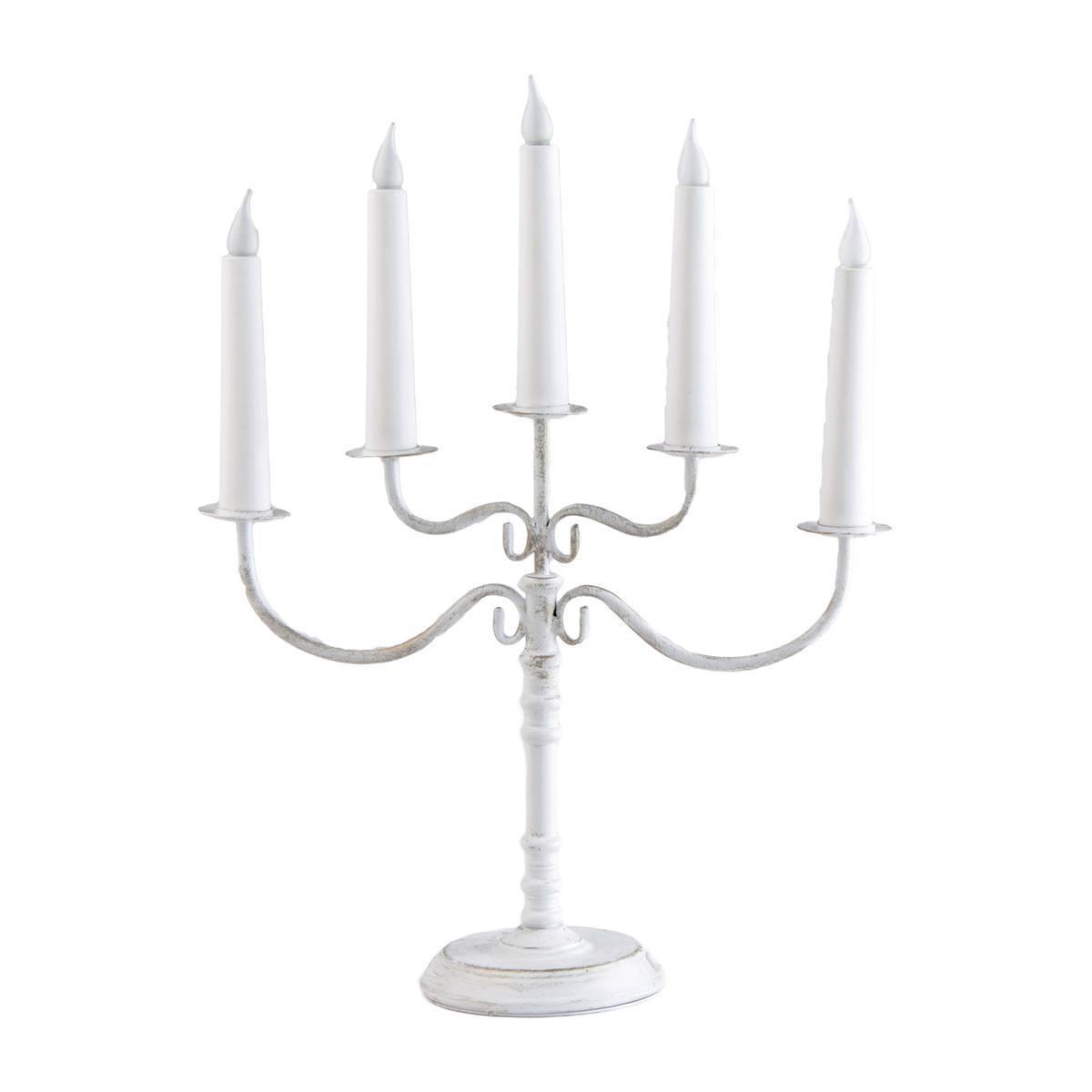 Chandelier électrique 5 bougies - Métal et plastique - 37 x 13,5 x H 47 cm - Blanc