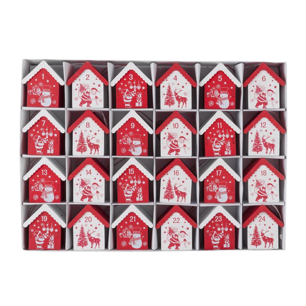 Lot de 24 suspensions maison - Polybois - 7,5 x 5,8 x H 8,2 cm - Rouge et blanc