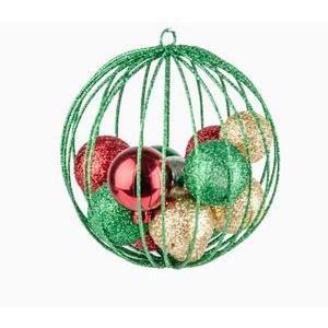 Suspension boules dans cage - Plastique - Ø 10 cm - Multicolore
