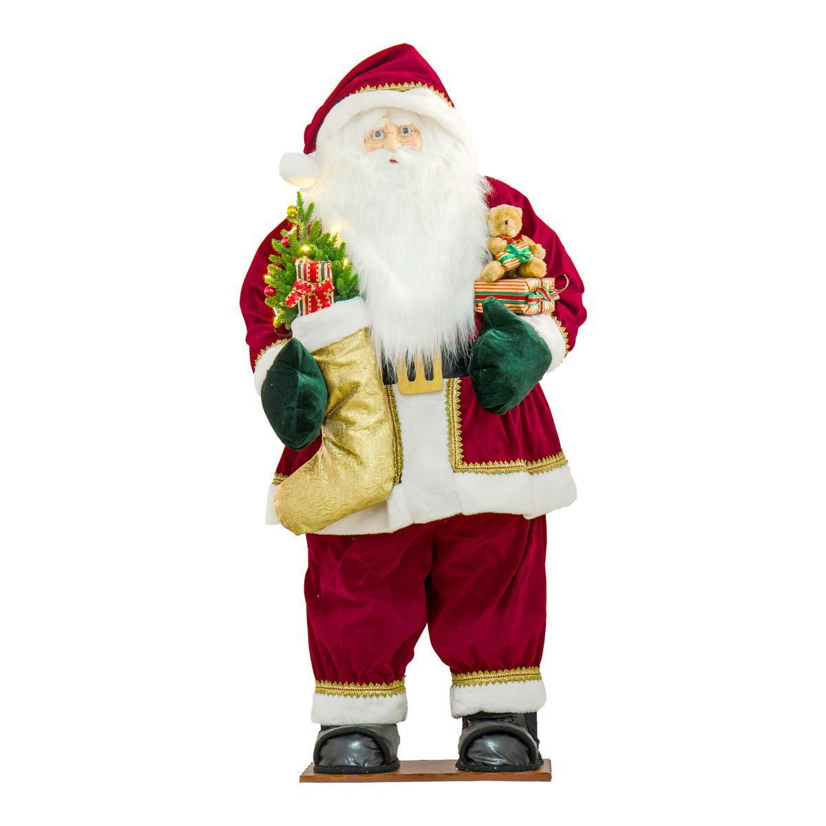 Père Noël lumineux - Polyester et plastique - 75 x 60 x H 160 cm - Rouge et blanc