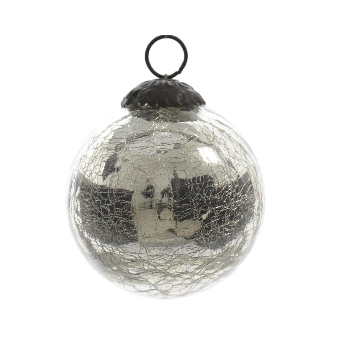 Suspension boule craquelée - Verre - Ø 7,5 cm - Argent