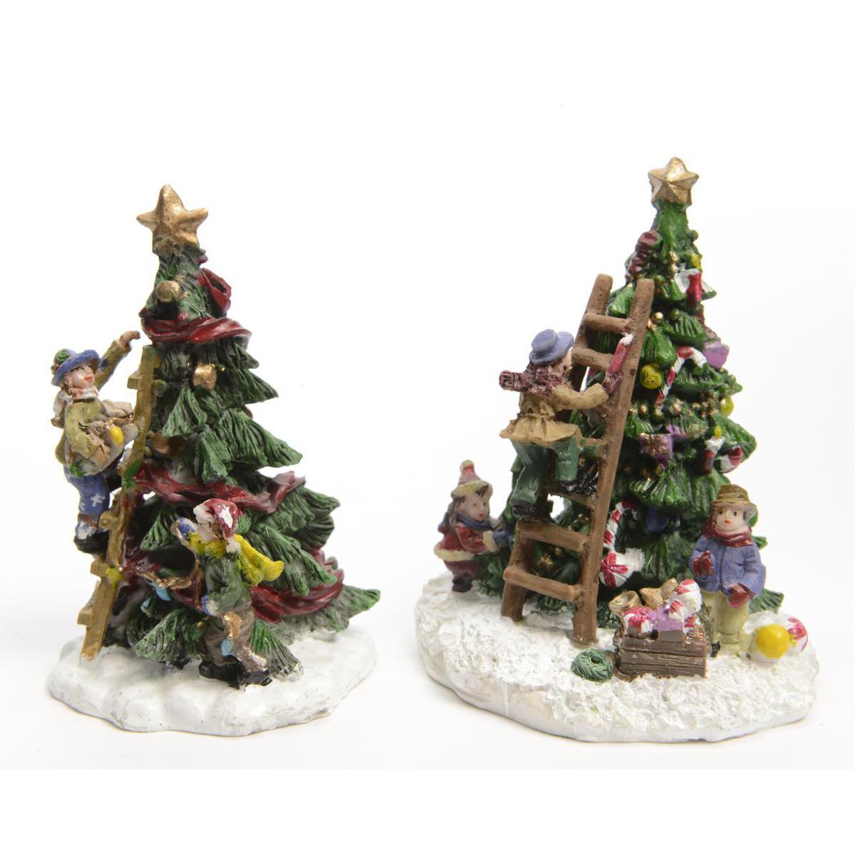 Sapin et enfants - Plastique - 7,5 x H 10 cm - Multicolore