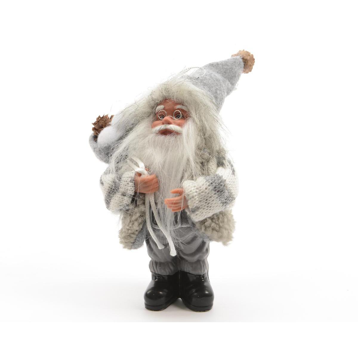 Suspension Père Noël - Polyester - H 13 cm - Argent et blanc