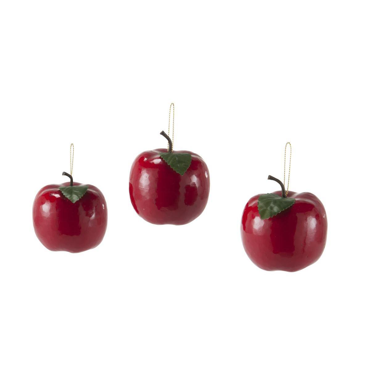 Lot de 3 suspensions pomme - Plastique - 8 cm - Rouge