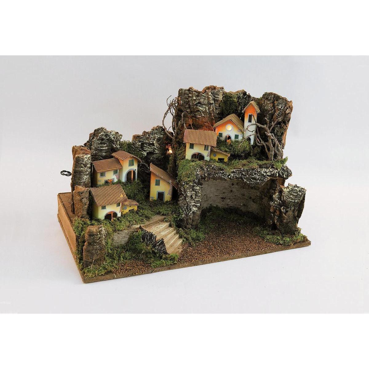 Village de montagne lumineux - 59 x 34 x 38 cm - Multicolore