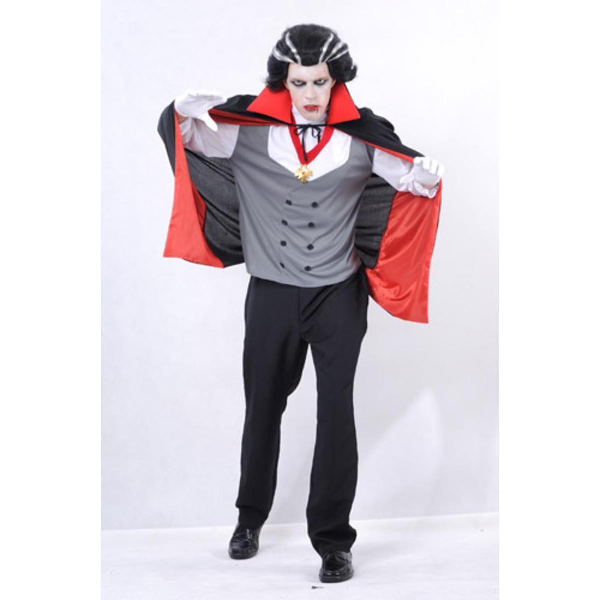 Déguisement vampire homme en polyester - Taille unique adulte - Noir et rouge