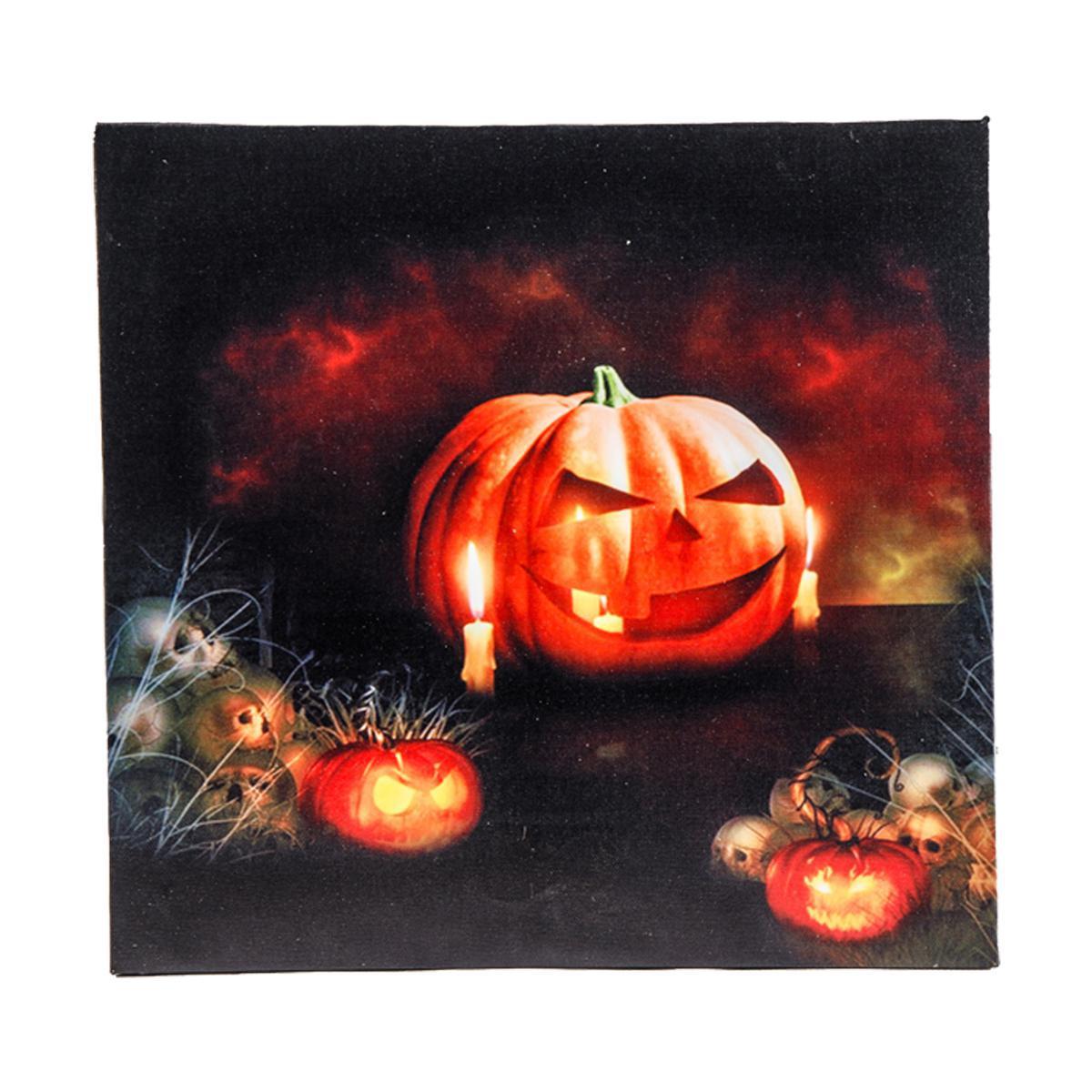 Toile Halloween à led en toile, MDF et papier - 30 x 30 cm - Différents modèles