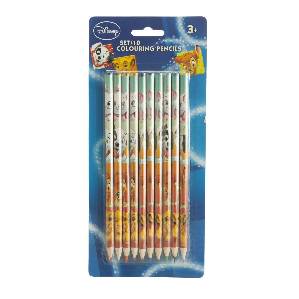 Lot de 10 crayons de couleurs Disney - Bois - 0,8 x 0,8 x 17 cm - Multicolore