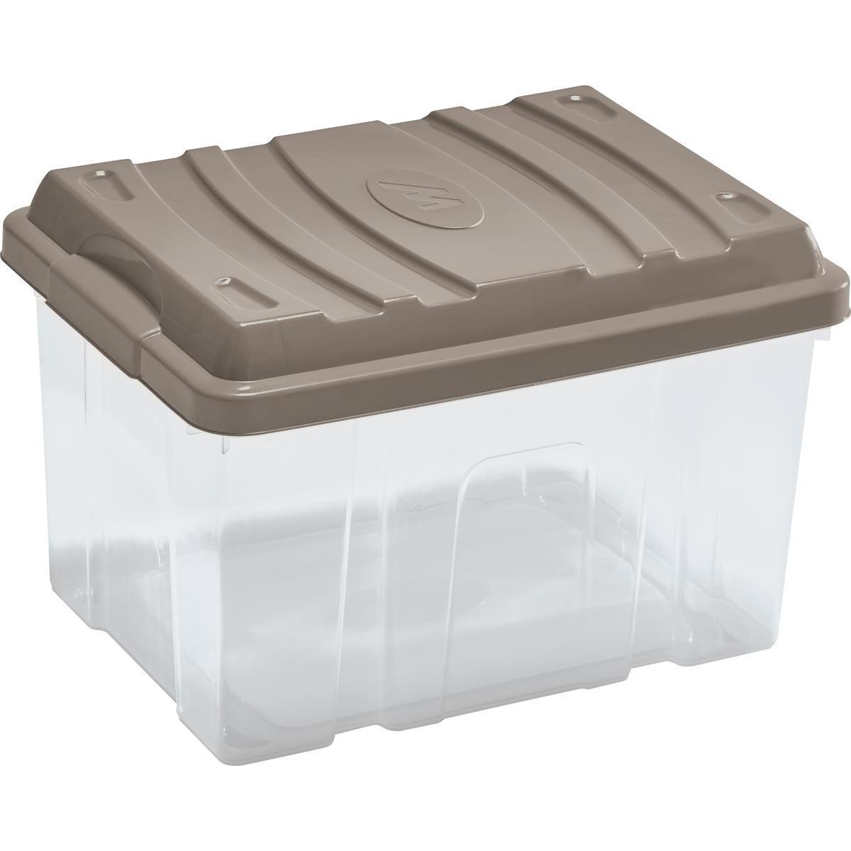 Box de rangement avec couvercle - Plastique - 40 x 30 x H 26 cm - Beige