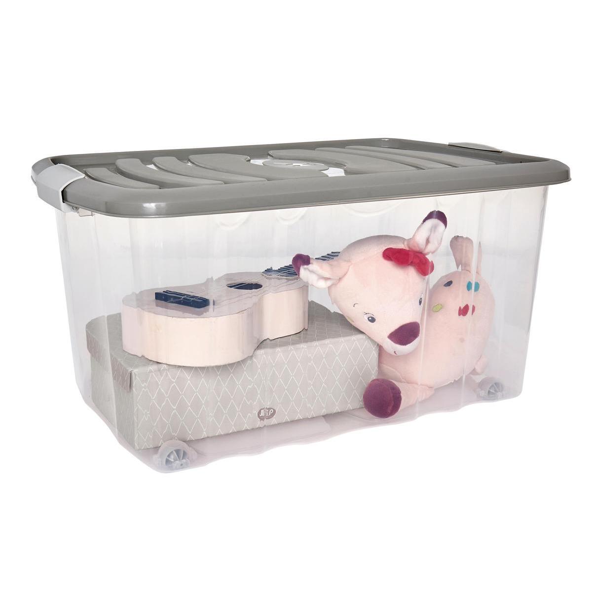 Boîte de rangement à roulettes - 45L - Différents modèles - Transparent, gris