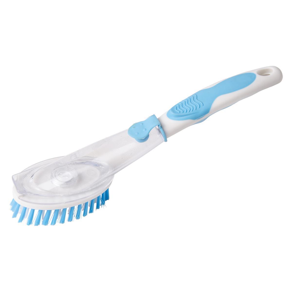 Brosse avec dévidoir liquide vaisselle - Plastique - 27 cm - Bleu