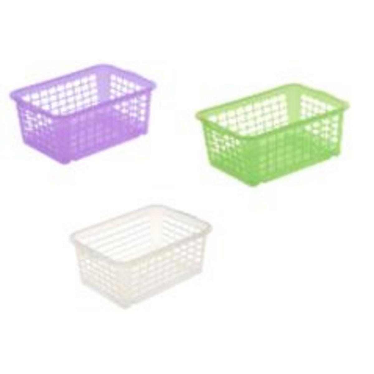 Panier de rangement - Plastique - 25 x 17 x H 10 cm - Vert, violet ou blanc